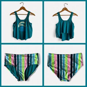 Justice Girls Two Piece Tankini Swimsuit Set Teal Summer Beach Surf - Size 18